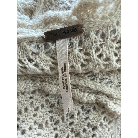 FREE PEOPLE Womens Sweater Cream Open-Knit Pullover Tie Back Sequins Size S - Picture 5 of 5